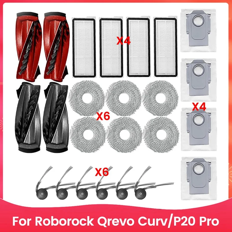 

Горячие аксессуары для Roborock Qrevo Curv/P20 Pro, основная боковая щетка, фильтр Hepa, подушечки для швабры, мешки для пыли, аксессуары, сменные комплекты