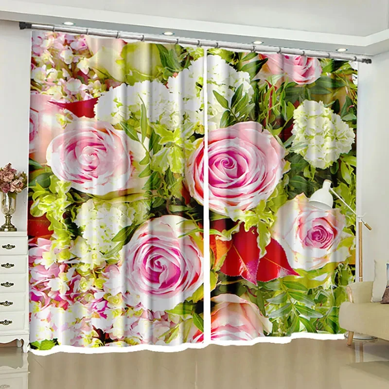 

Pink Rose Flower Petals Printed Curtain Large Size W500XH250 for Bedroom Living Room Floor-to-ceiling Window Partition Door 2PC