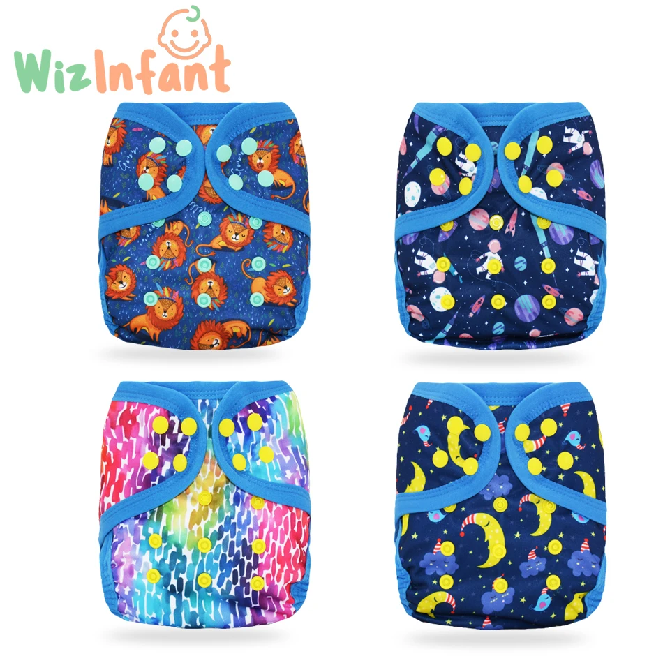 WizInfant Latest Hemp Cotton AIO Cloth Diaper Reusable& Comfortbale Wider Flexible Colorful Binding Baby AI2 Nappy With 3D Leak