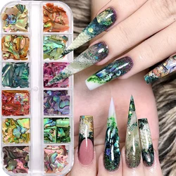1box Natural Abalone Sea Shell Flakes Nail Art Sequins 3D Irregular Marble Texture Nail Gems Fragments Colorful  DIY Nail Charms