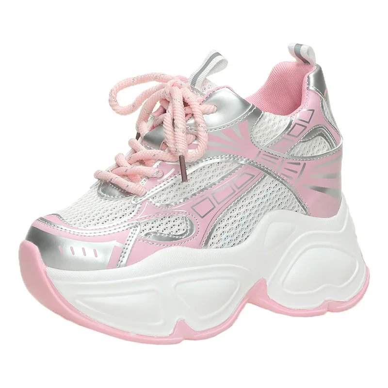 

10CM Summer Breathable Mesh Sneakers Thick Bottom Sports Shoes New 2024 Women Wedges Casual Chunky Shoes High Platform Sneakers