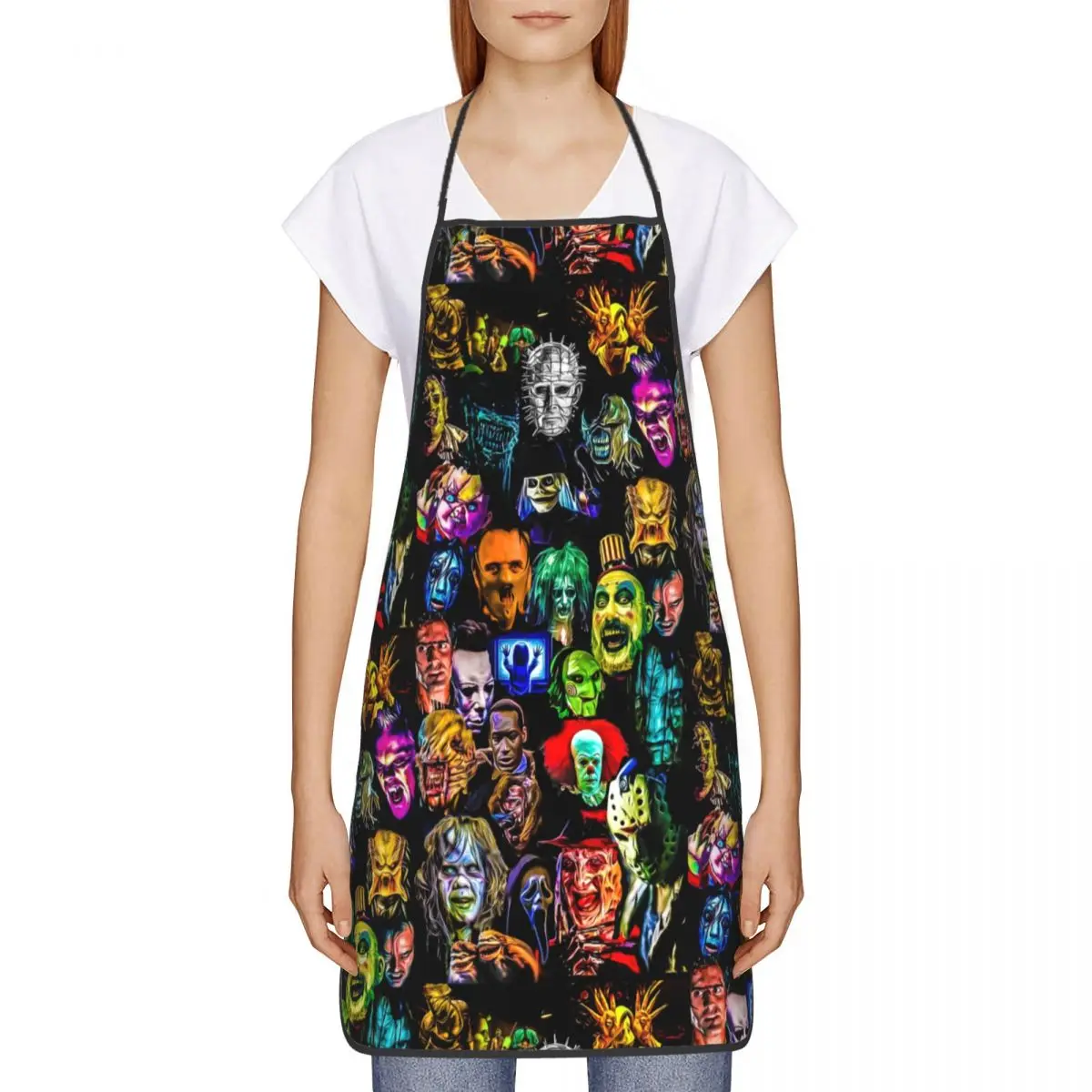 Horror Film Baddies Legends Apron Women Men Unisex Bib Chucky Jason Kitchen Cooking Tablier Cuisine Chef Baking