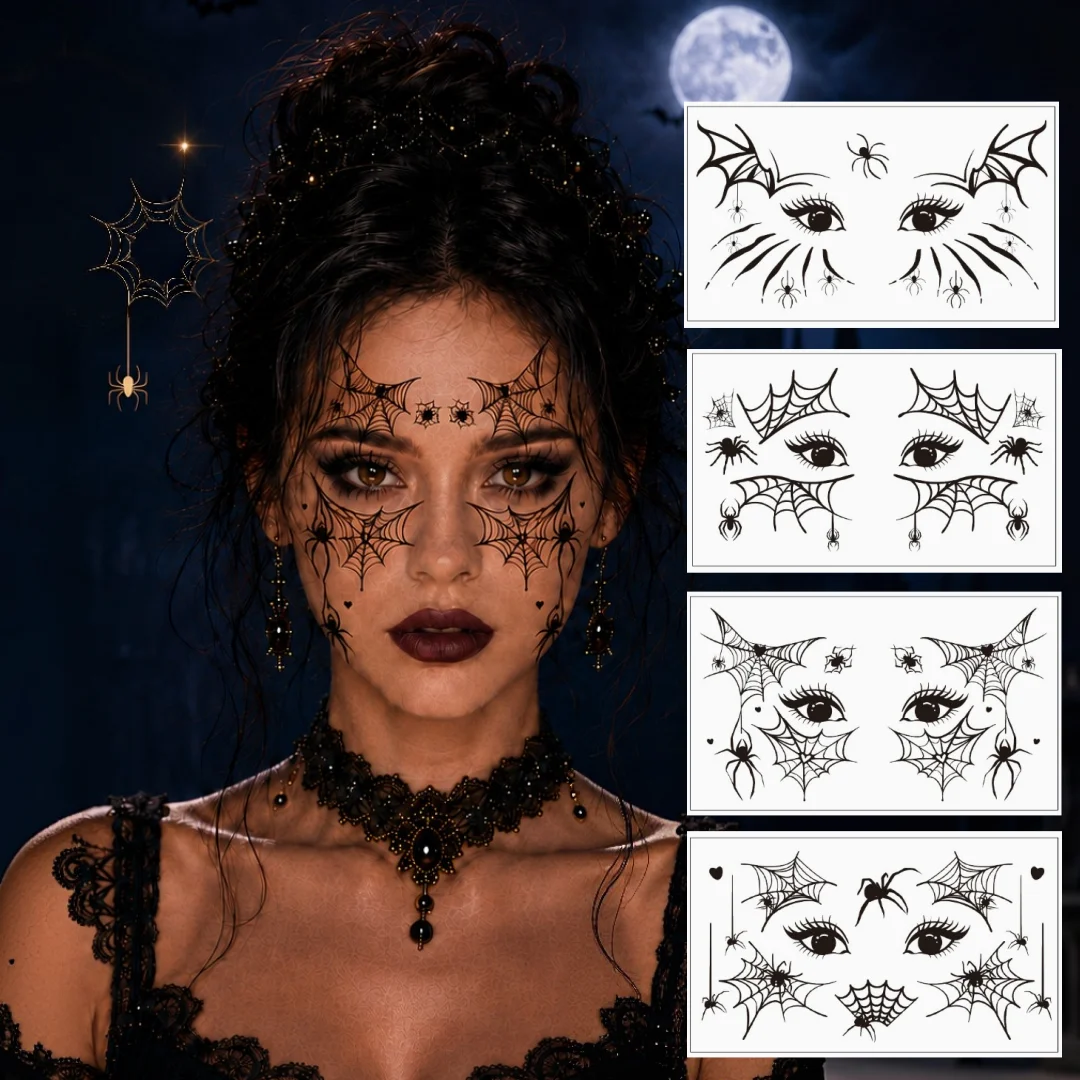 Non-Reflective Matte Halloween Eye Makeup Tattoo Stickers Halloween Face Spider Web Tattoo Stickers Party Makeup