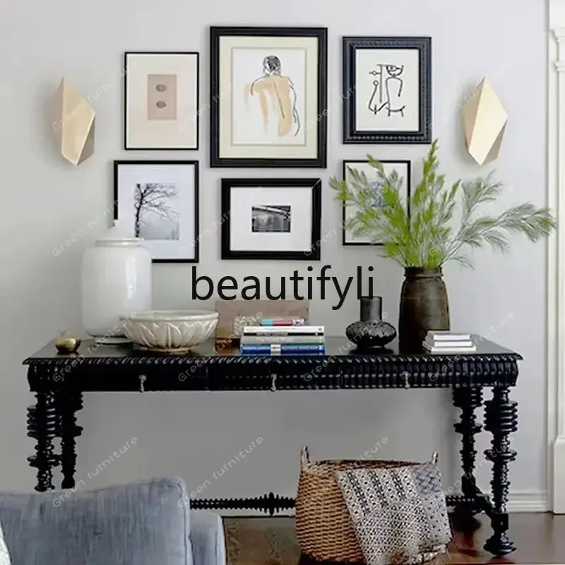 

53American neoclassical solid wood black desk light luxury design conference table computer table