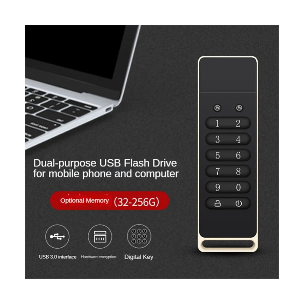 Secure USB Drive, 32GB Encrypted USB Flash Drive Hardware Password Memory Stick with Keypad USB 3.0 Disk Flash Black