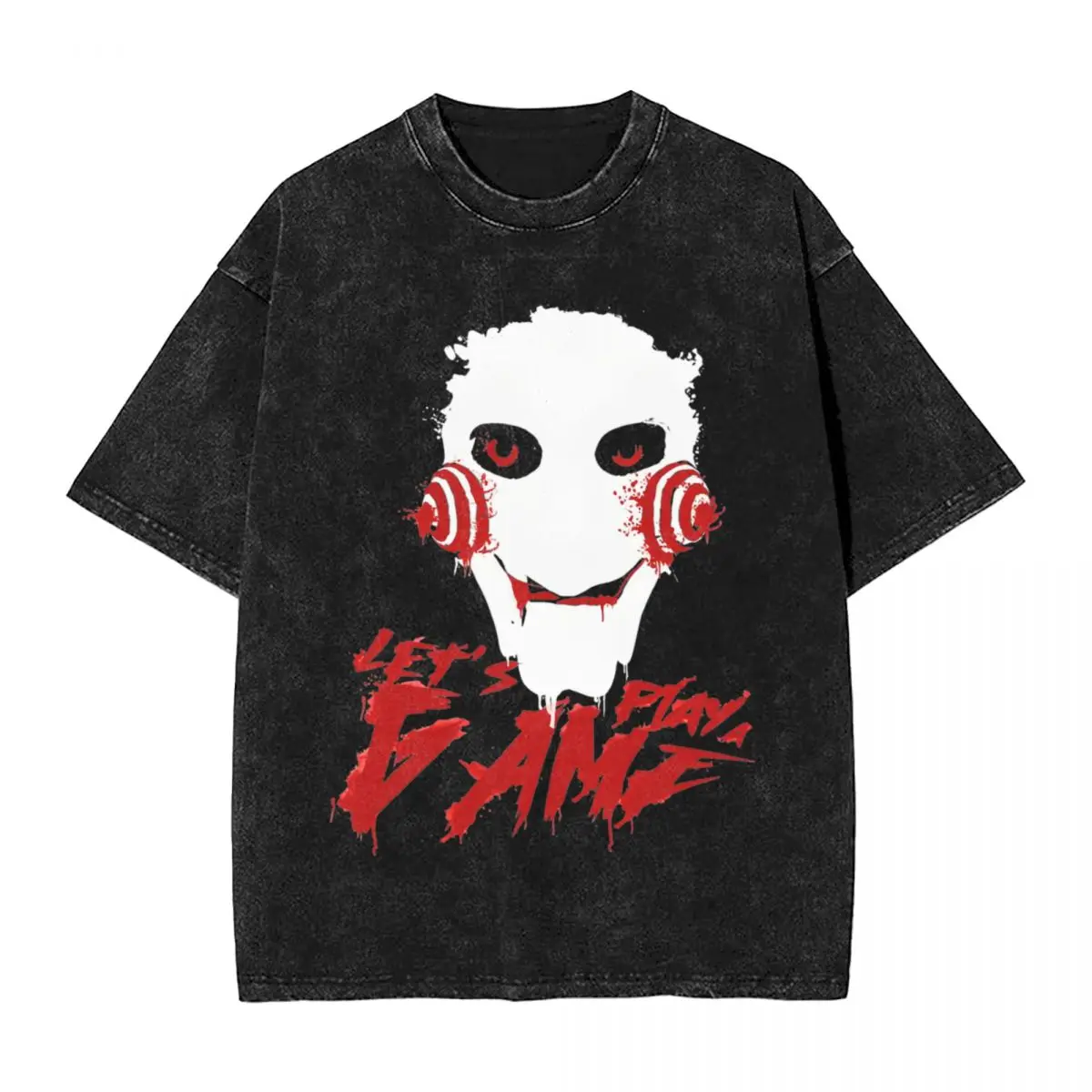 Let's Play Game Saw Washed T Shirt Streetwear Hip Hop T-Shirts Billy Tees for Men Women 100% Cotton Oversize Graphic Printed