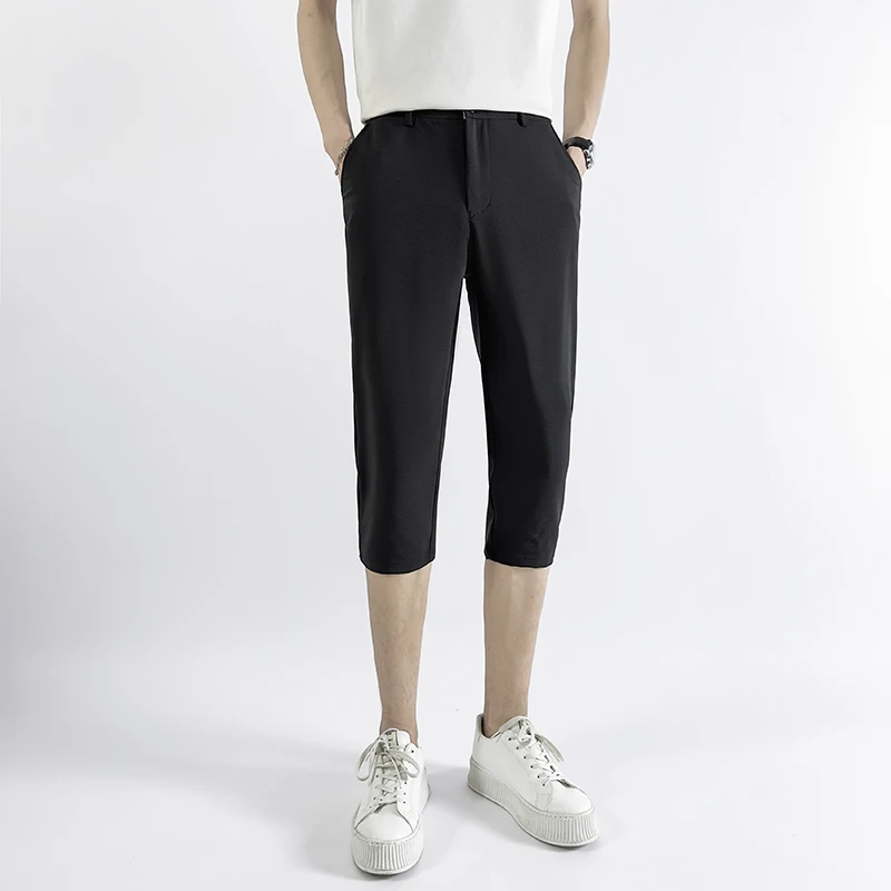 

Bla Slim Fit Men's Summer Thin Straight Leg Ice Silk orts Casual Eight-Piece Pants Cool Sle Pure Color Youth Trend