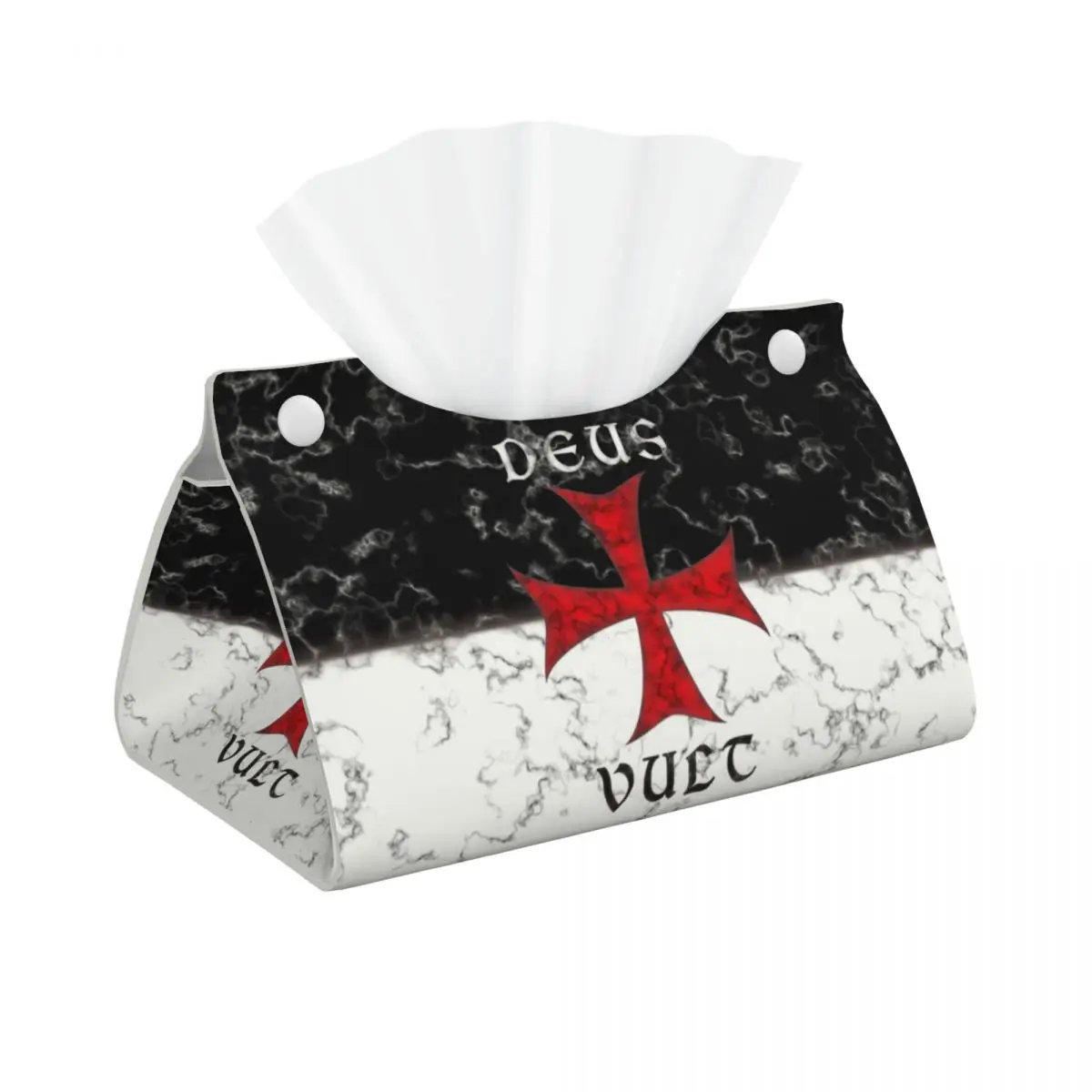 Custom Deus Vult Crusader Cross In Marble Tissue Box Cover PU Leather Rectangular Knights Facial Tissues Holder for Office