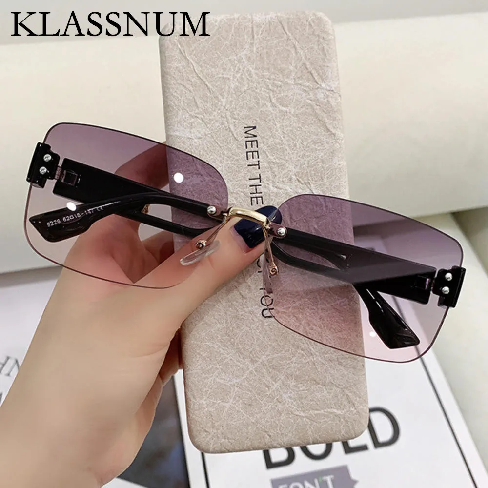 New Vintage Rimless Sunglasses With Black Wide Leg Men Women Sun Glasses 2025 Luxury Brand Designer Eyewear Shades UV400 Goggles