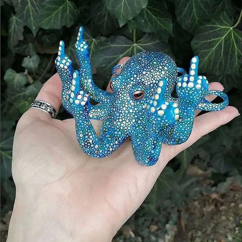 Vertical Middle Finger Octopus Statue Creative Resin Crafts Decoration Home Office Desktop Micro Landscape Decoration Fun Gifts