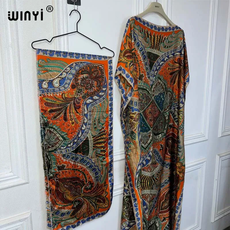 WINYI New African Women Dashiki Classic cashew print muslim woman dubai Free Size Design With Scarf Loose African Elegant Dress