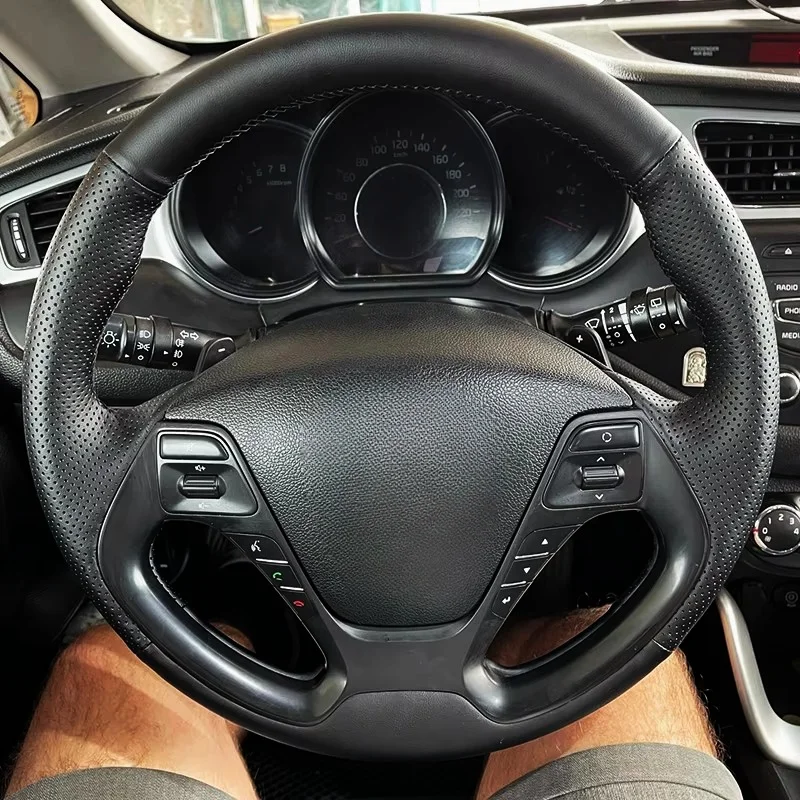Warkocz kierownicy do Kia K3 2013 K3S 2014 K2 Rio 2015 2016 Cerato 2013-2017 Ceed 2012-2017 Pokrowiec na kierownicę samochodową skórzany