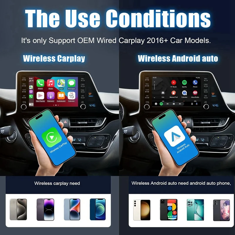 4-In-1 Wireless Carplay Adapter,Android Auto Wireless Adapter,Wired To Wireless Adapter Smart AI Box For 2016+ Cars