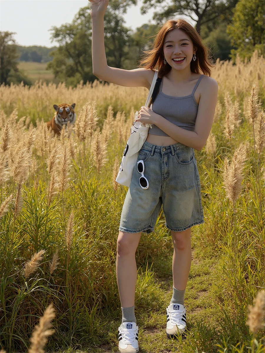 반바지 여성용 하이 웨이스트 루즈핏 하트 다용도 포인트 커피 무드 플란넬 트랙수트 언더 러브 허벅지