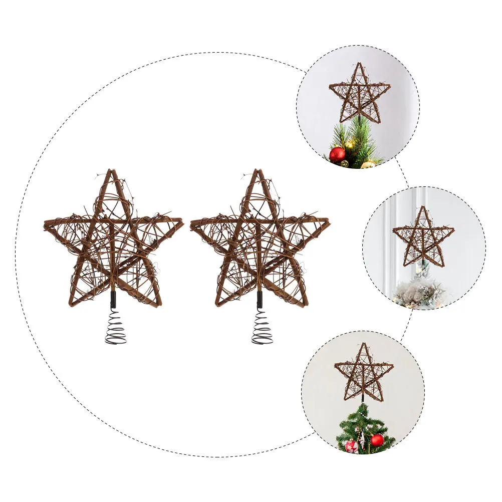 

2pcs Topper For Xmas Star Adornment Christmas Tree Decor Rustic Wooden Treetop Decoration Party Decor Supply Xmas Tree Toppers