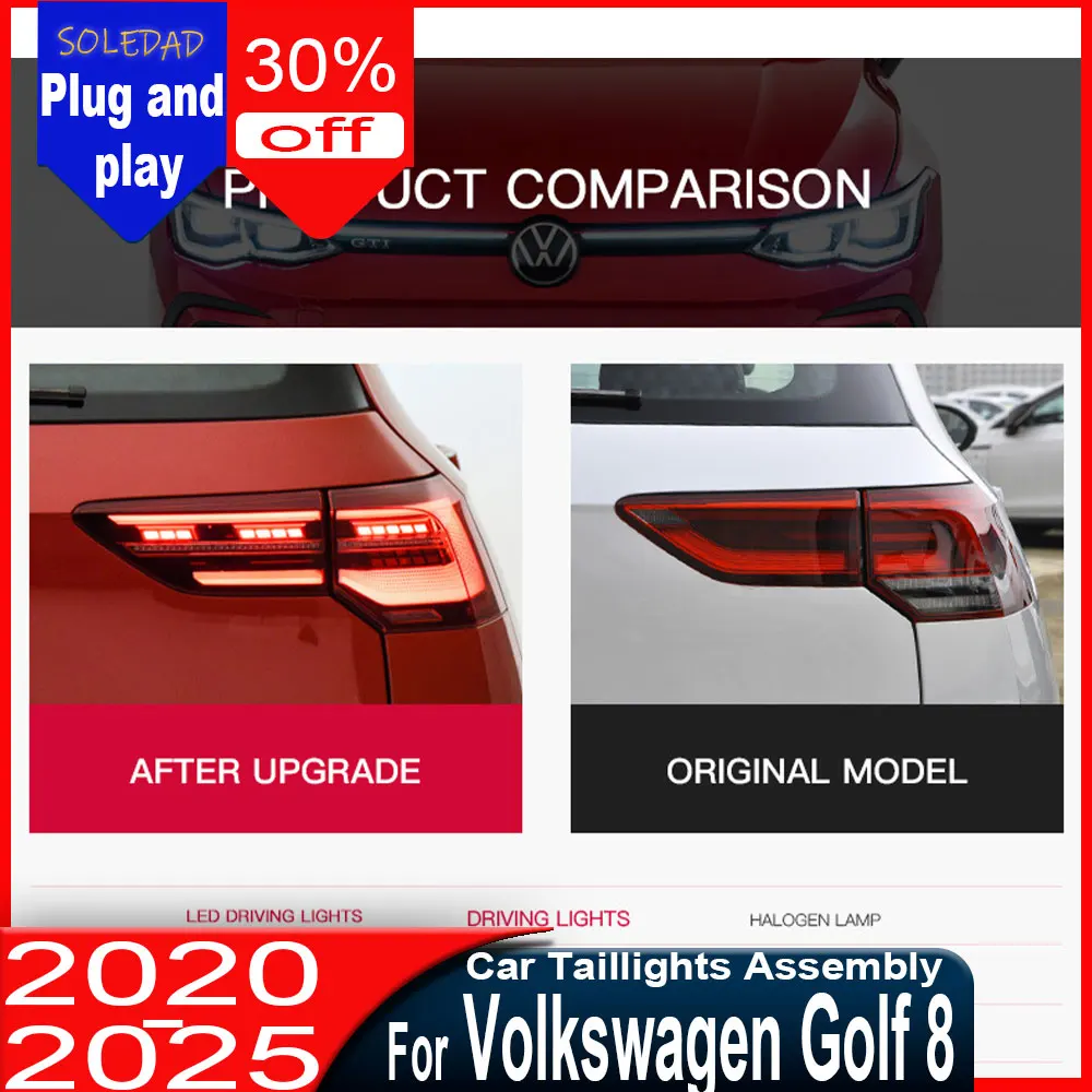 

Светодиодный задний фонарь для Volkswagen VW Golf 8 MK8 2020 2021 2022 2023 2024 2025, стоп-сигнал, DRL, аксессуары для авто