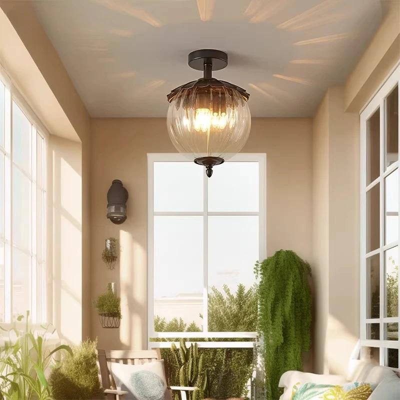 American Retro Glass Sunroom Pendant Light Balcony Corridor Outdoor Gazebo Hallway Lighting Glass Ceiling Lamp Home Changeable