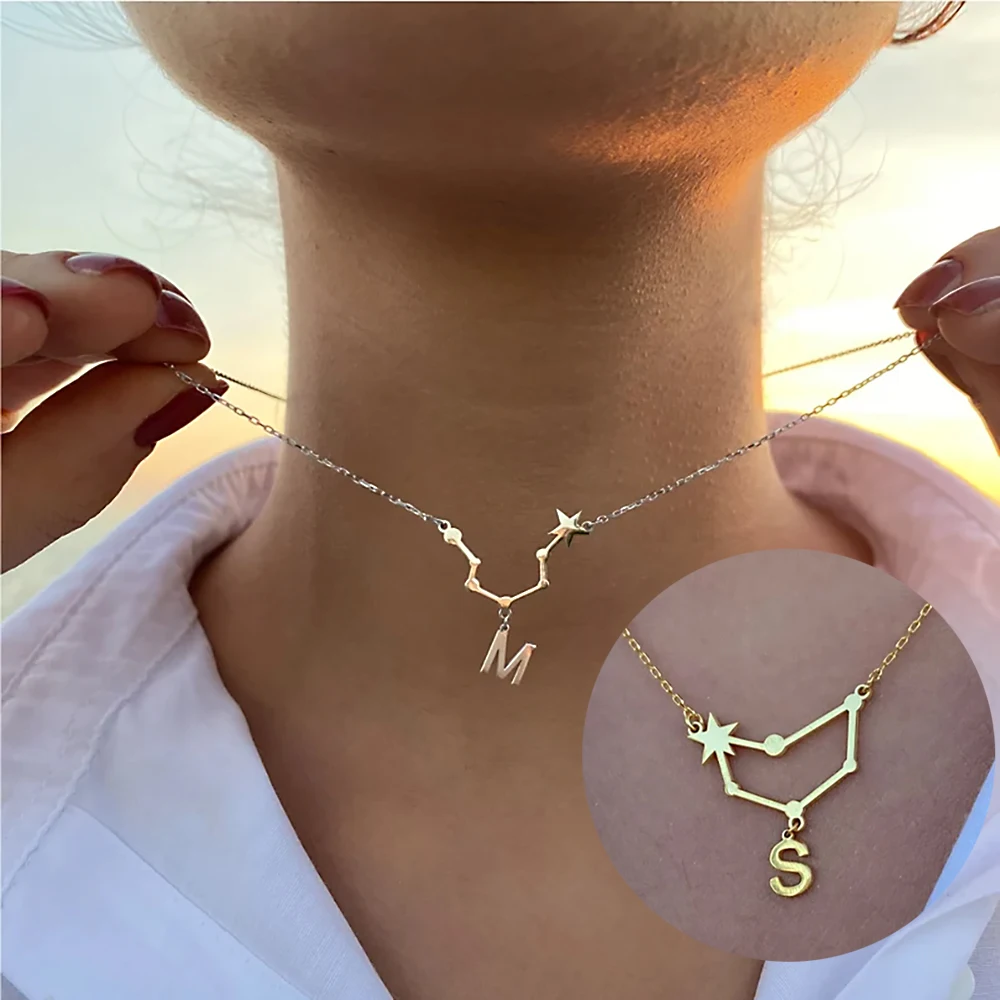 

Customized Initial Letter Necklace Horoscope Zodiac Necklaces Stainless Steel Astrology Constellation Necklaces for Women Girls