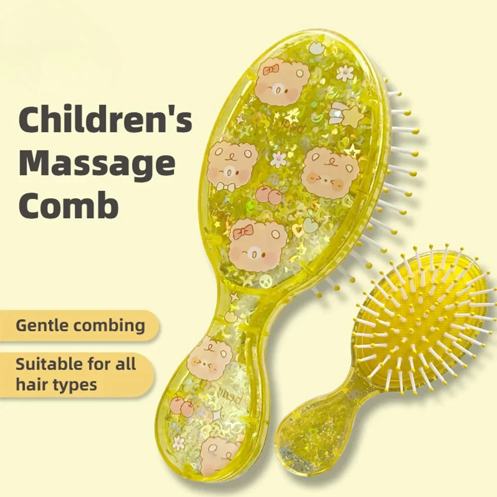 Peine inflable con diseño de osito Kawaii para niños, herramienta de peluquería profesional, peine de masaje para el cabello, 1 ud.