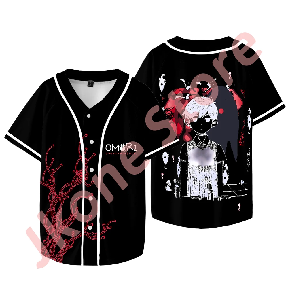 Omori Red Space Merch Baseball Jacket Tee Cosplay Women Men Fashion Casual V-neck Short Sleeve T-Shirts