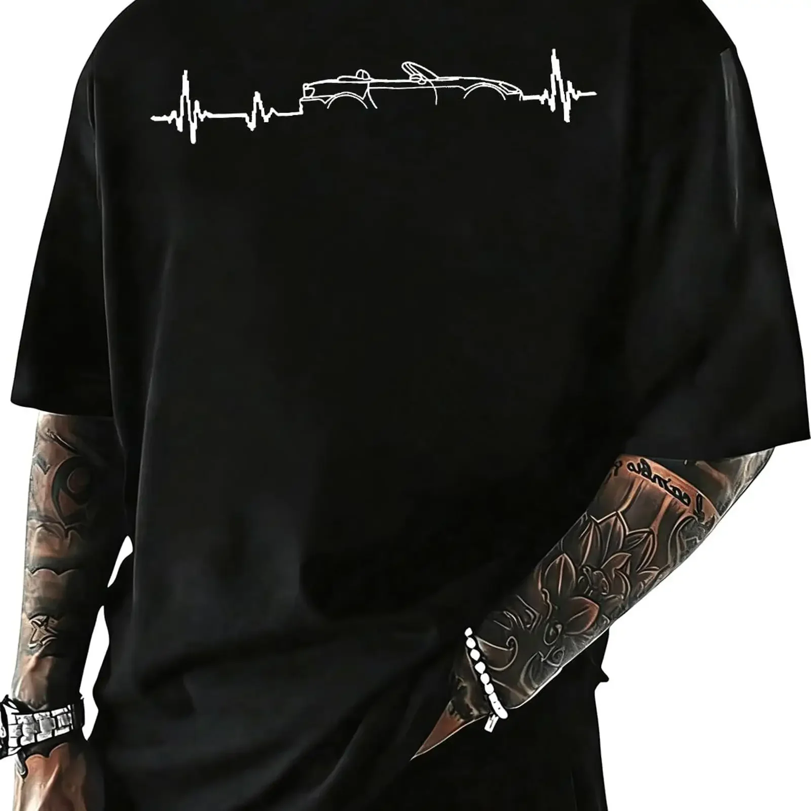 Men's Racing Car Heartbeat T Shirt Casual  for Enthusiast Race Week Tops vintage Washed homme Versatile graphic