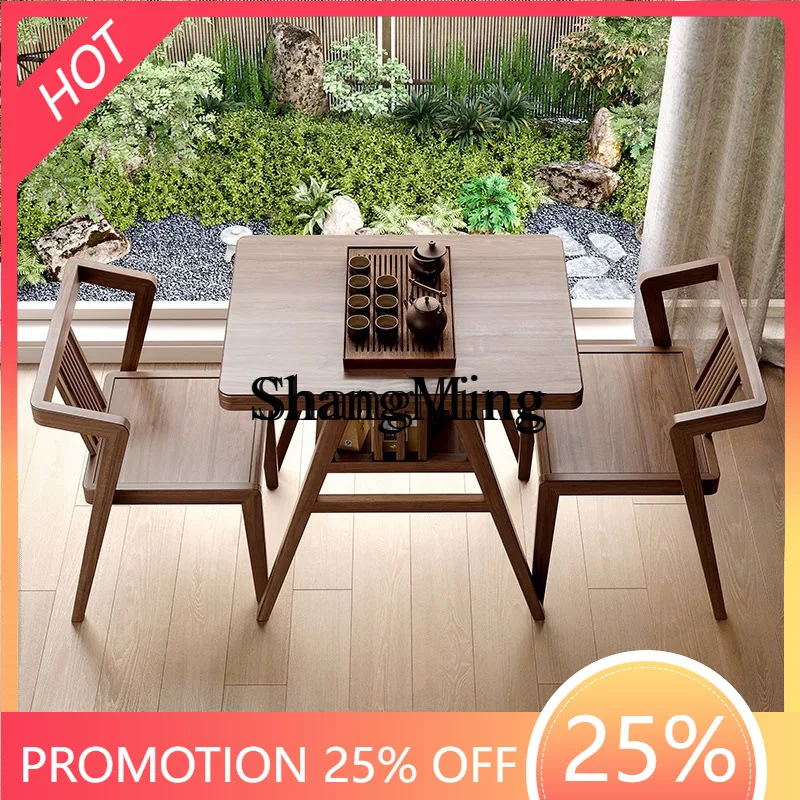 

SM solid wood three-piece small apartment leisure tea drinking combination multi-functional tea table chair