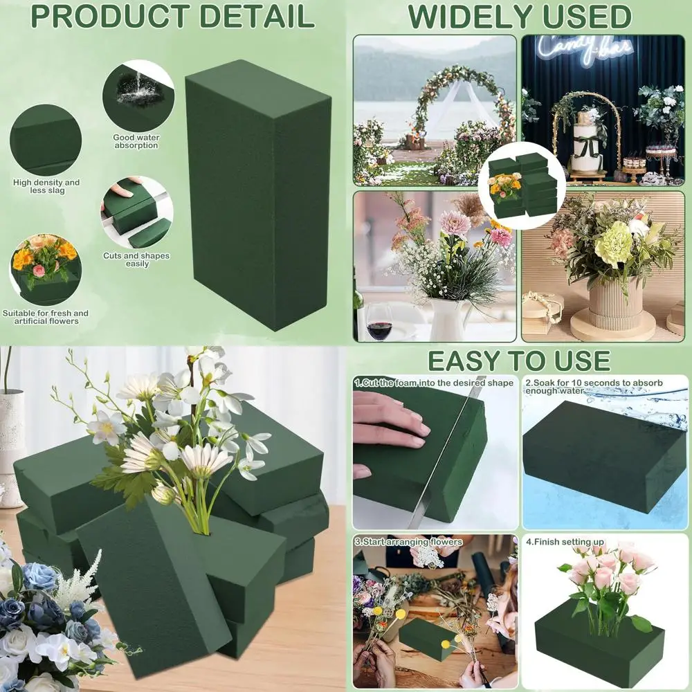 

30-Piece Green Floral Arrangement, Low-Maintenance Oam Blocks, Suitable for Dry or Wet Oam Plants, 5.5x3.2x1.8 Inches