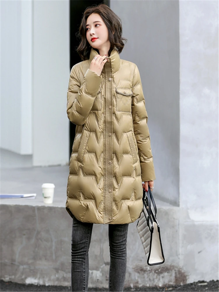 Autumn Winter Women Ultra Light  Long Down Jacket Parka Casual Female White Duck Down Taped Slim Fit Coat Warm Outwear