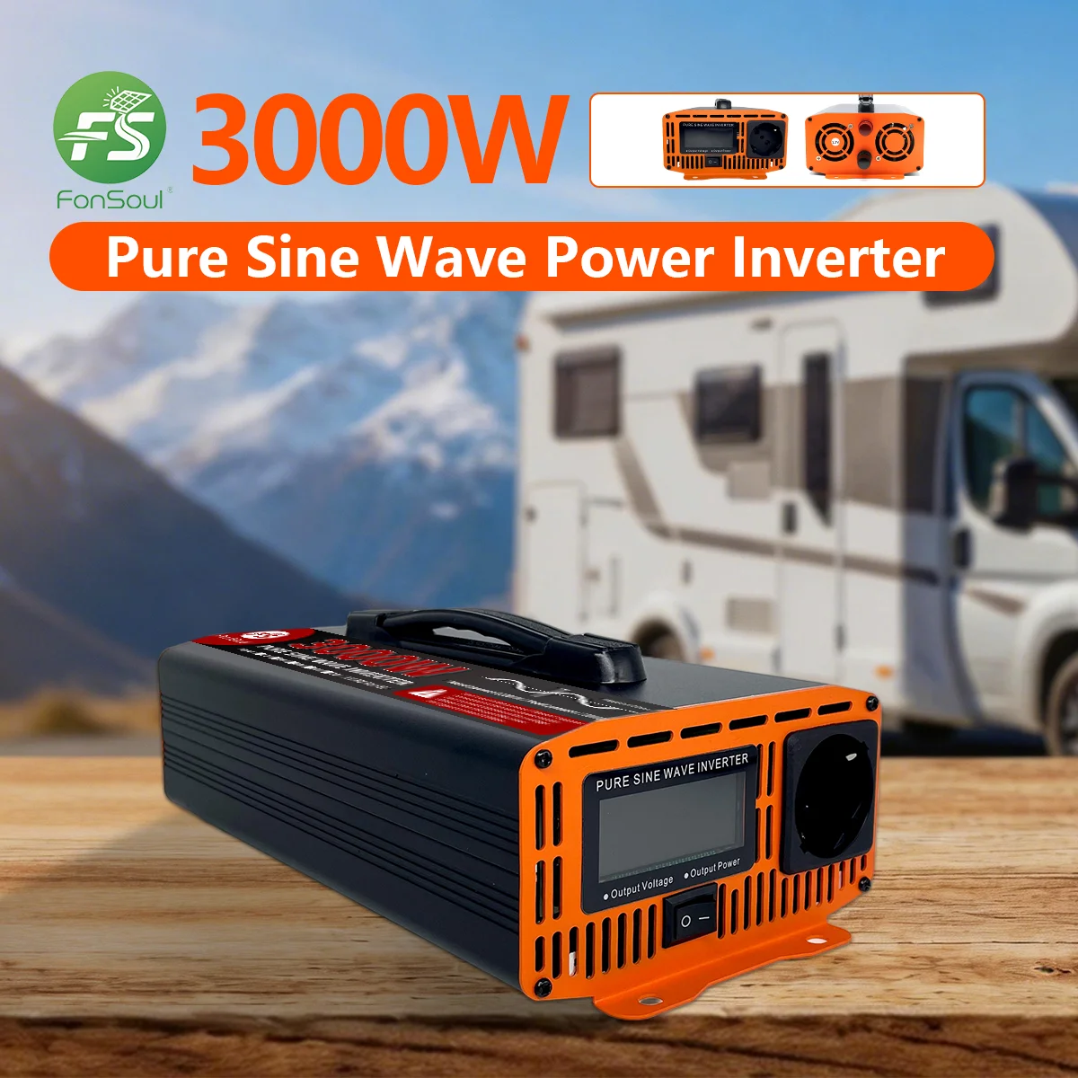 Fonsoul 3000W Pure Sine Wave Inverter 12V/24V/48V to 110V 220V AC Universal or Europe Outlet for Solar/RV/Car/Home Backup System