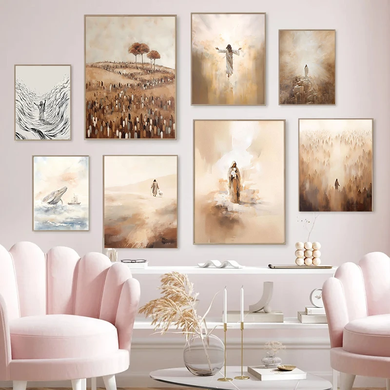 Jésus laisse 99 : La parabole des moutons perdues – Affiches chrétiennes bibliques, tableaux muraux, peintures sur toile pour la décoration de salon et de la maison