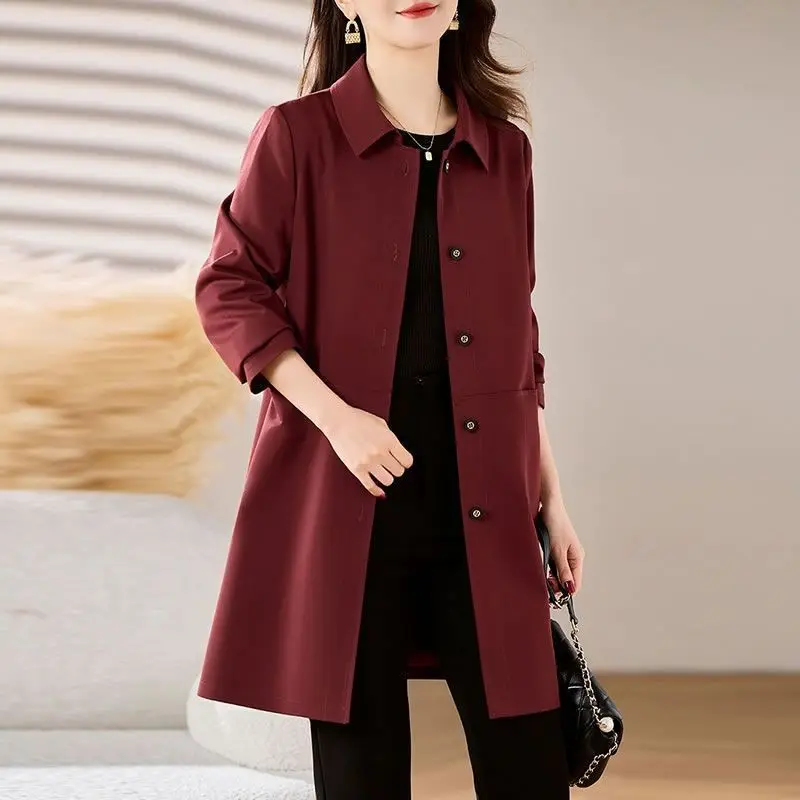 

Women Trench Coat New Spring Autumn Korean Long Sleeve Jackets Solid Single-breasted Coats Female Chic Outwear Gabardina Mujer