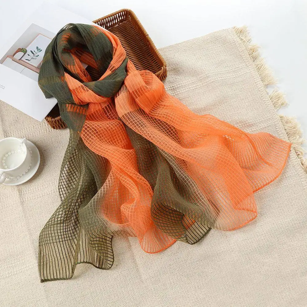 

Retro Color Block Scarf Women's Spring Summer Thin Acrylic Shawl Shoulder Wrap Silk Scarf Ethnic Style Yang Jing Brand