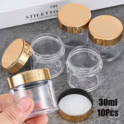10pcs Empty Storage Jars Gold Cover Cosmetic Nails Powders Food Containers Travel Bottle Clear Plastic Jar Face Cream Sample Pot