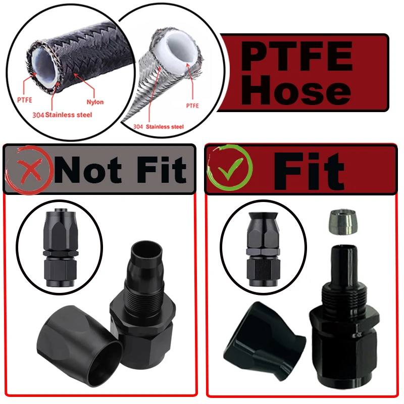 3AN 4AN 6AN 8AN 10AN 12AN Straight 0 45 90 180 Degree Swivel Hose End Fittings Adapter For PTFE E85 Oil Fuel Gas Line Pipe Black