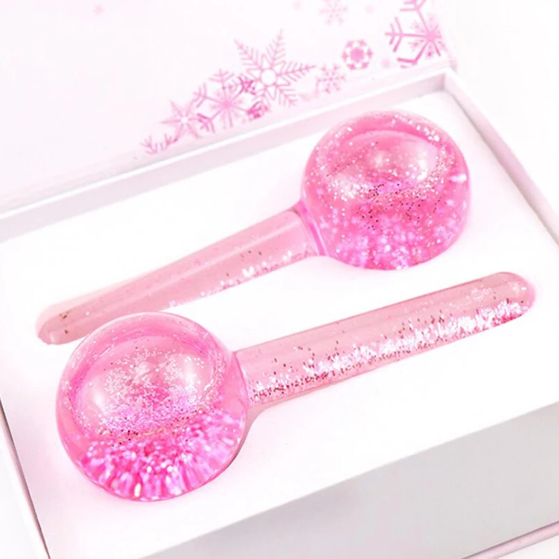 2Pcs/set Ice Globes Massager Transparent Sequins Liquid Massage Ball Women Facial Glass Massage Stick Ice Ball Skin Care Tools