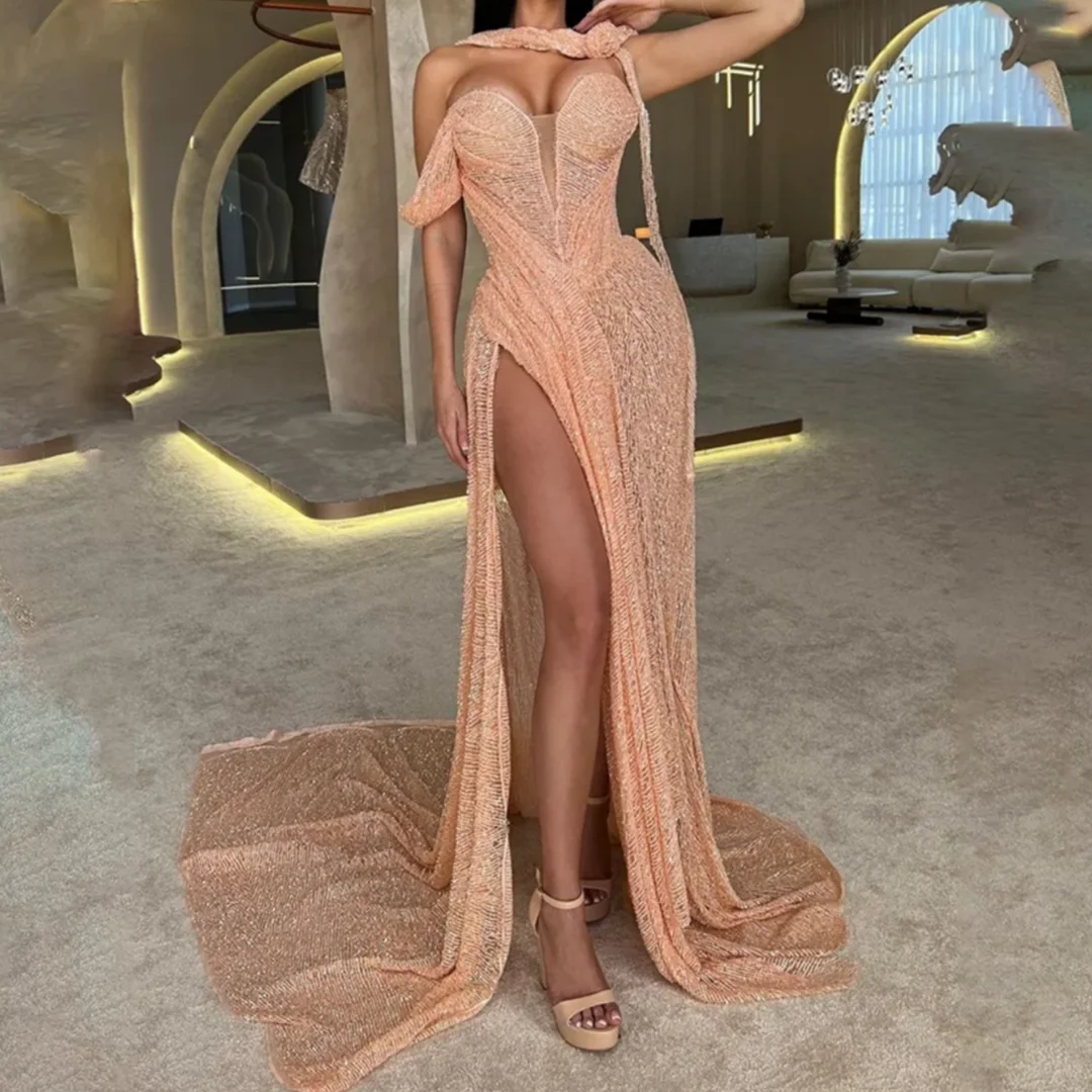 

Sparkle Party Dress New Styles Of Socialites Prom Gown Slim Sleeveless Side Split Floor Length Evening Dresses Customized