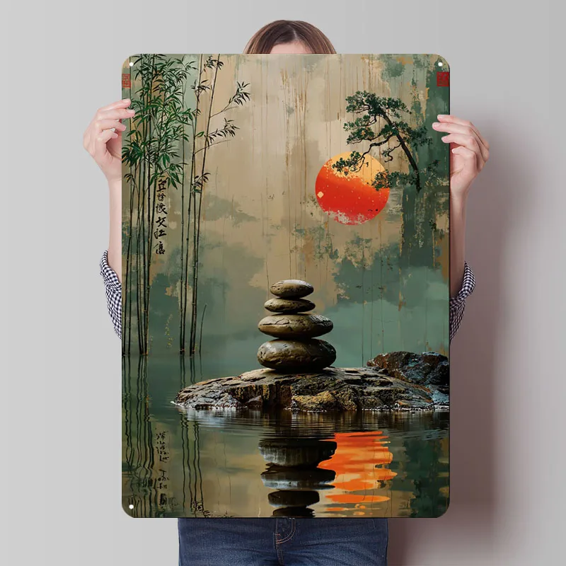 زن حديقة غروب الشمس طباعة ملصق معدني الديكور في ديكورات المنزل علامات القصدير المعدنية المخصصة لديكور الحائط بار القهوة