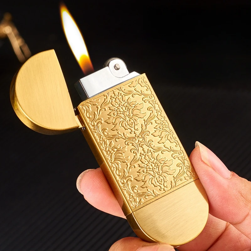 

Portable Flower Pattern Metal Windproof Butane Gas Lighter Grinding Wheel Flint Open Flame Lighter Smoking Men's Gadgets Gift