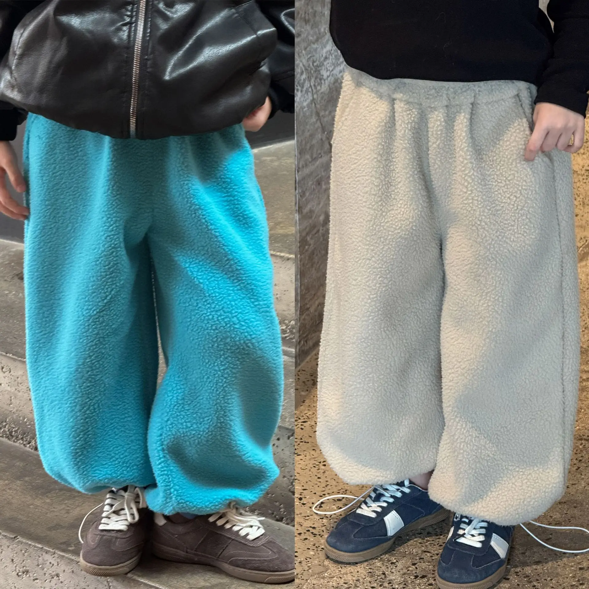 

New Autumn Winter Boys Korean Style Simple Thickened Warm Casual Pants Boys Fashion Solid Color Fleece Loose Versatile Pants