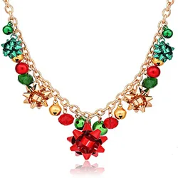 Christmas Necklace X-Mas Jingle Bell Necklaces Present Bow Pendant Necklace Earrings Bracelet Gifts for Women Girls