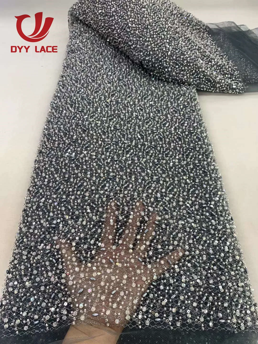 Luxury Nigerian Sequins Stones Lace Fabric 2024 High Quality African Tulle Embroidery Groom Fabrics For Wedding Dress Sewing