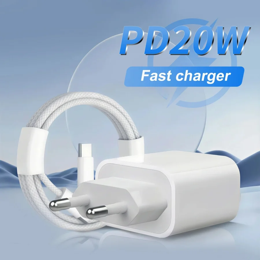 20W PD Fast Charging EU US Wall Charger Type C Data Sync Cable for Apple iPhone 17 16 15 14 13 12 11 Pro Max Device