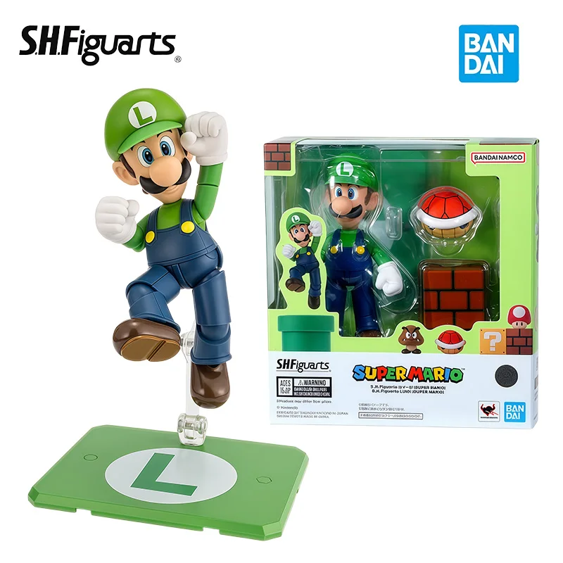 Authentieke Bandai Shf Super Mario Luigi Joint Beweegbare Humanoïde Pop Cartoon Speelgoed Desktop Ornament Kinderfestival Cadeau