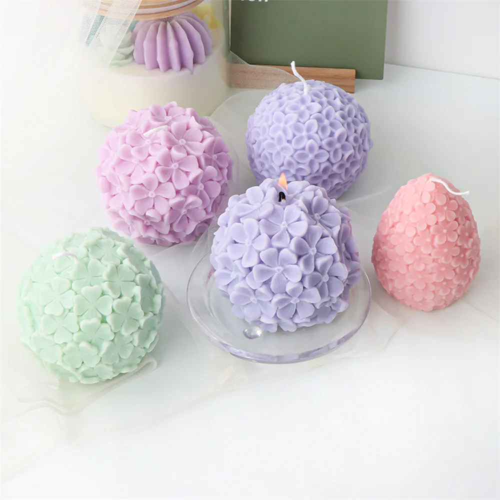 3D Hydrangea Flower Ball Series Silicone Candle Mold Ochid Clover Lily Shape Handmade Gypsum Aromatherapy Candles Making Mould