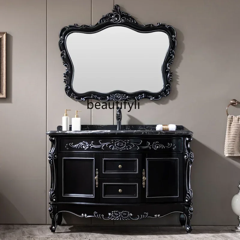 AAC European-Style Bathroom Cabinet Toilet Sink Oak Black Gold Silver Washbasin Cabinet Combination Solid Wood