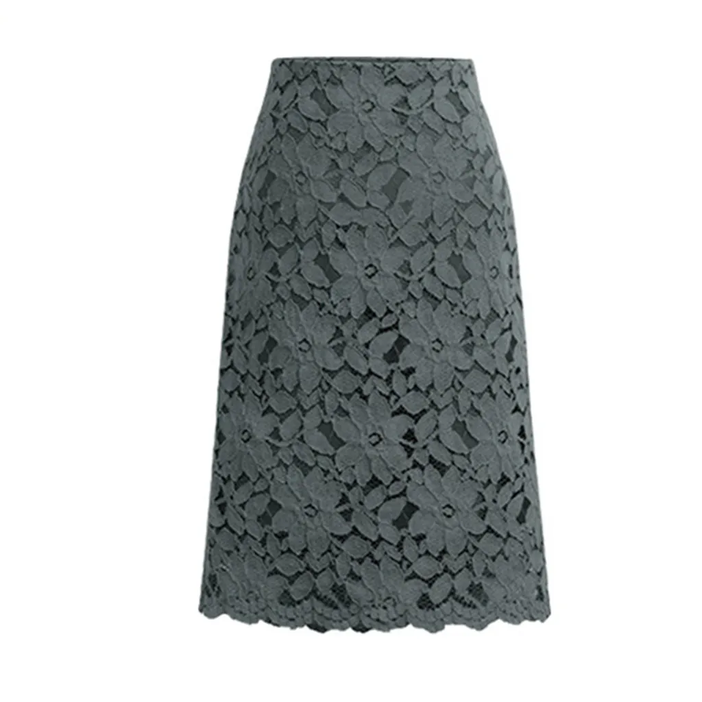 Ladies Lace Skirt A-Line Hollow Out Mid Length Wrap Buttocks Half Bodies Skirts Knee Length Plus SIze Temperament Skirts