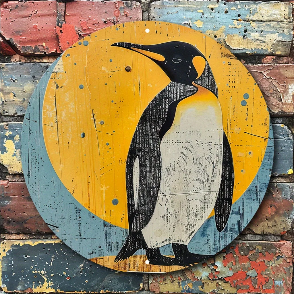 CIFBUY 2D Flat Cartoon Penguin Aluminum Wall Art Waterproof Durable Metal Sign for Home Office Bedroom Cafe Bar Decor