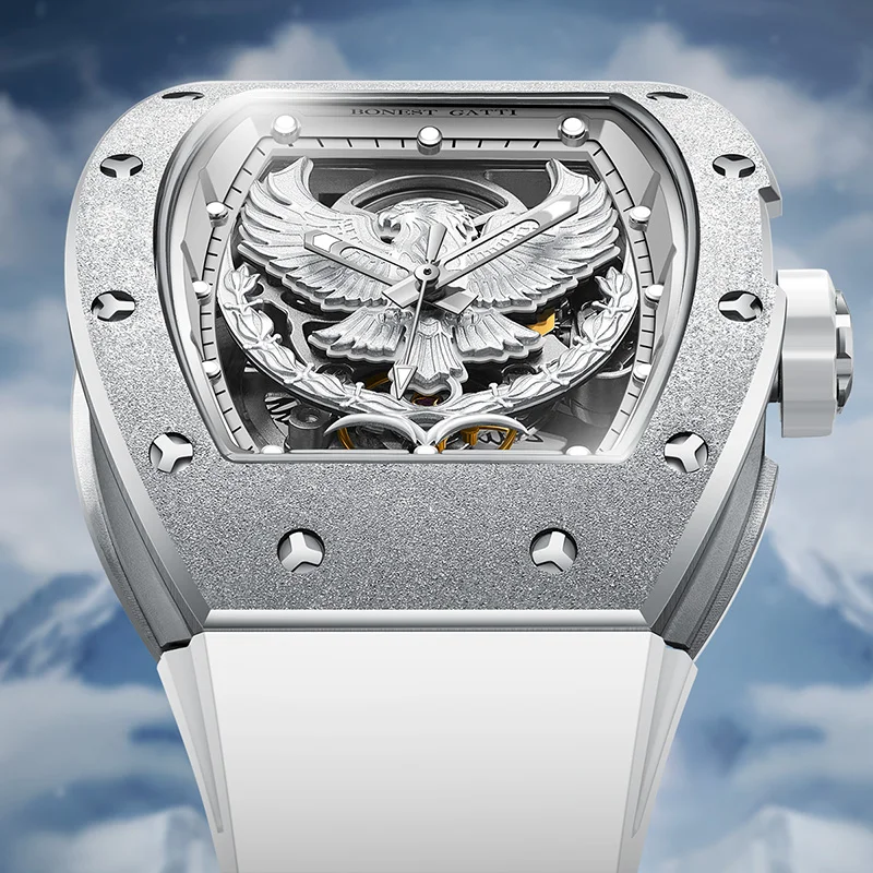 

Мужские автоматические часы BONEST GATTI Skeleton Soaring Series Tonneau с резным циферблатом, стильный и крутой подарок на день рождения для парня