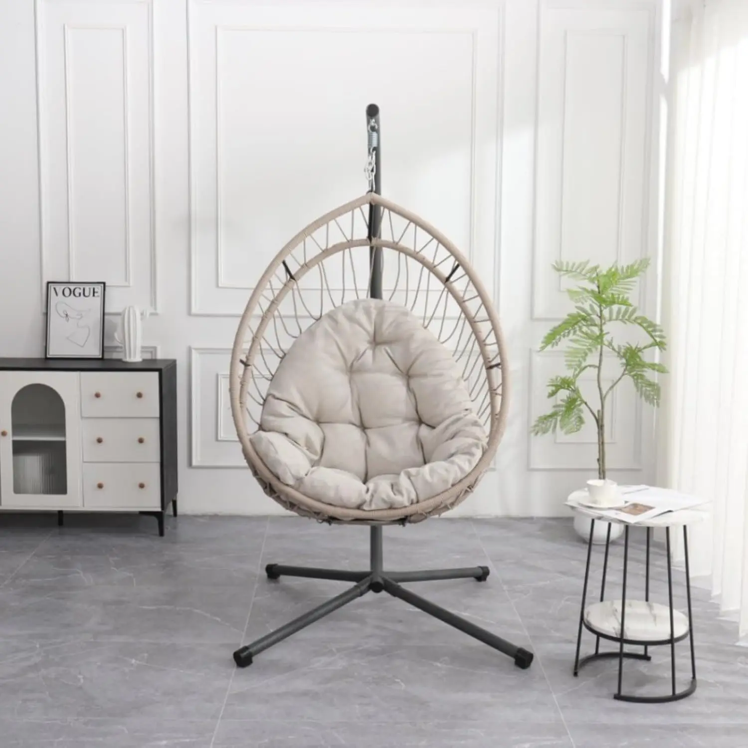 

Hanging Egg Chair with Stand - Light Gray Wicker, 350LBS, Includes Cushion, Indoor & Outdoor Use