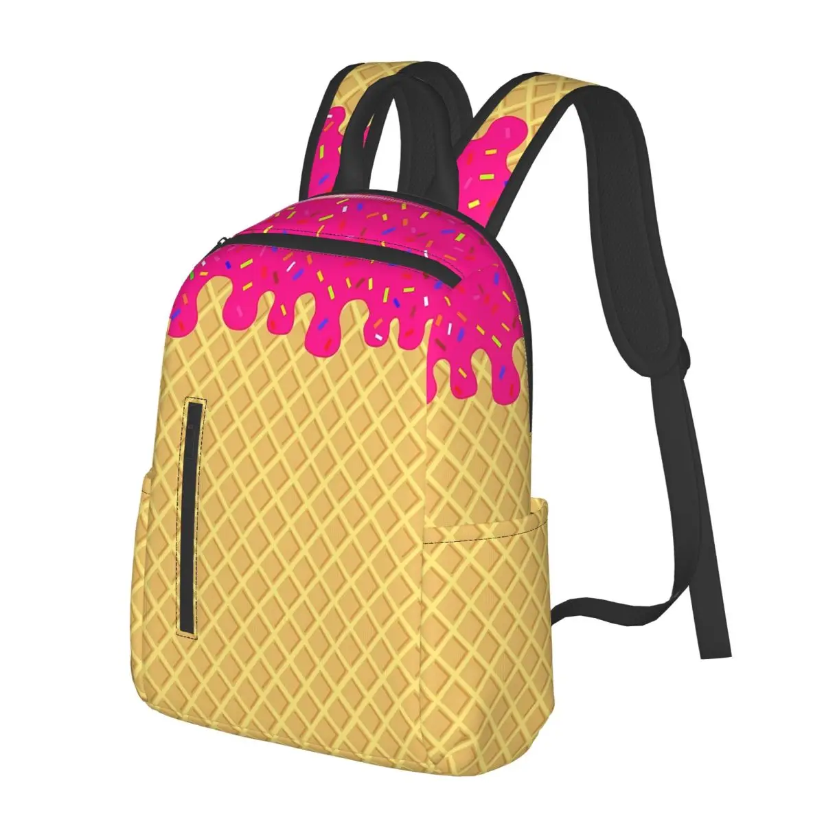 STRAWBERRY Ice Cream Waffle Cone Student Backpack School Bag Hiking Travel Daypack for Men Women Bookbag Shoulder Bags